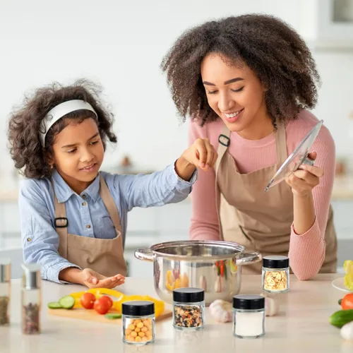 Vista 7 de Aoriher 60 frascos de vidrio con tapas, transparentes, pequeños, vacíos, redondos, para especias, boca ancha, conservas, contenedores de cosméticos