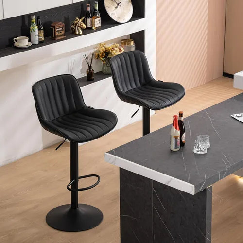 Vista 8 de YOUNUOKE Juego de 2 taburetes de bar negros ajustables de altura de mostrador, modernos taburetes giratorios con respaldo, sillas de bar tapizadas