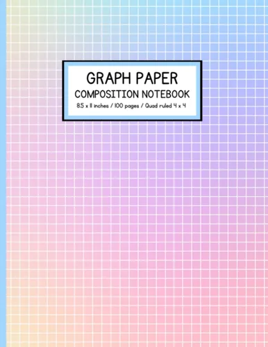Graph Paper Notebook Quad Ruled 4 x 4 (Rainbow Pastels) Grid Paper for Math and Science Students