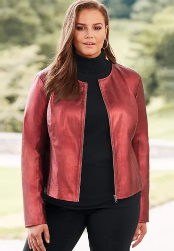 Vista 7 de Jessica London Chaqueta de cuero sin cuello de talla grande para mujer