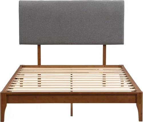 Vista 8 de Harper & Bright Designs Marco de cama de plataforma de bambú de tamaño matrimonial, cama de plataforma de madera de bajo perfil con cabecero, sin