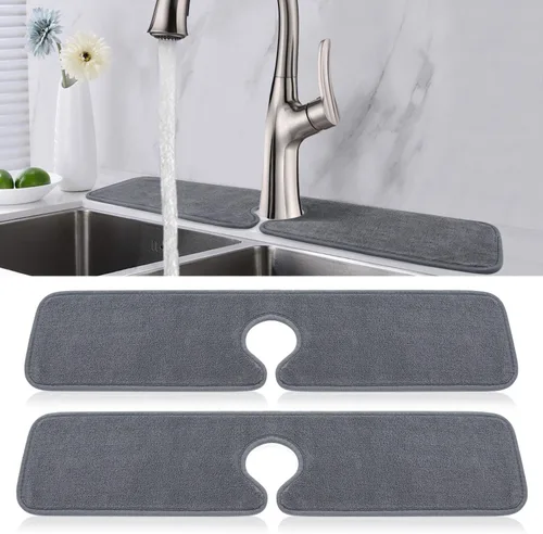 Vista 10 de PoYang Paquete de 2 Alfombrillas para Grifo de Fregadero de Cocina Protector contra Salpicaduras Corto: Alfombrilla de Microfibra Súper Absorbente