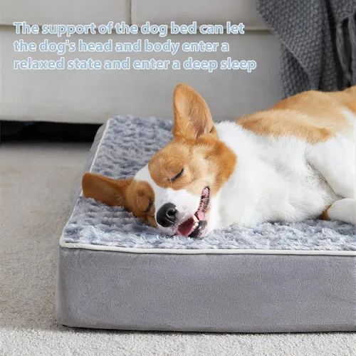 Vista 3 de WNPETHOME Cama ortopédica grande para perros, cama para perros grandes con caja de espuma de huevo, cama para mascotas con felpa suave de rosa