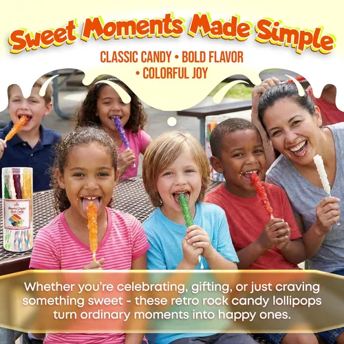 Vista 2 de Fusion Select Crystal Rock Candy Sticks - Bocadillos dulces de piruletas de azúcar duro con sabores fuertes, 12 caramelos surtidos extra grandes