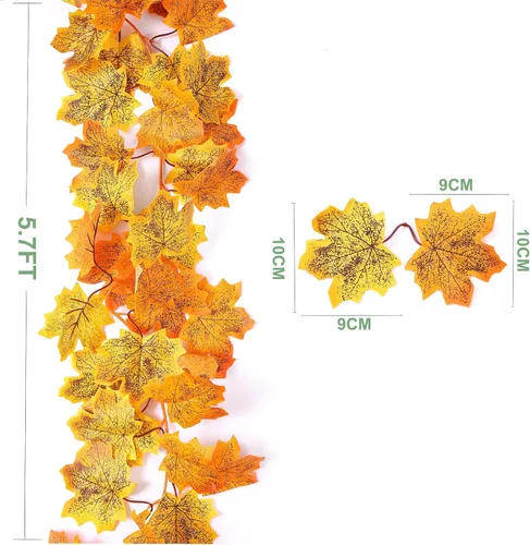 Vista 2 de Paquete de 2 guirnaldas de hojas de arce para colgar, guirnalda artificial de follaje otoñal para el hogar, boda, chimenea, fiesta, día de Acción