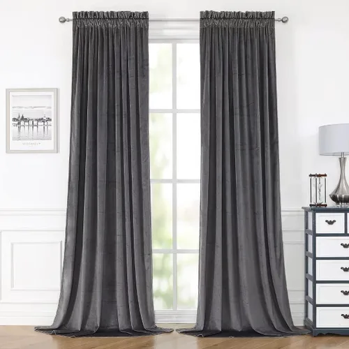 Vista 12 de Cortinas opacas de terciopelo negro de 72 pulgadas para dormitorio, con aislamiento térmico, oscurecimiento de la habitación, bloqueo solar