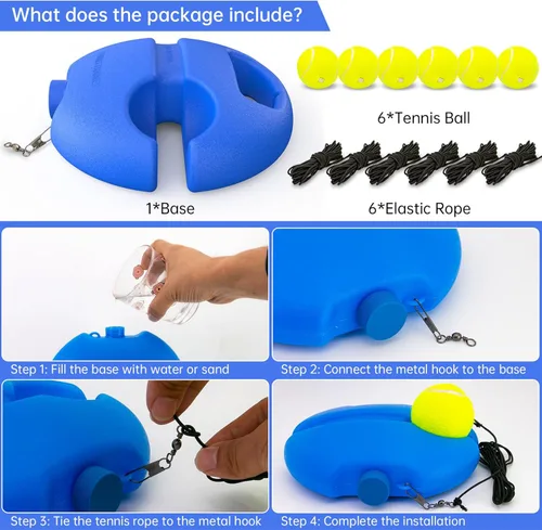 Vista 2 de Tennis Trainer Rebound Ball with 3 String Balls, Portable Tennis Training Tool Suitable for Beginners Sport Exercise-Blue