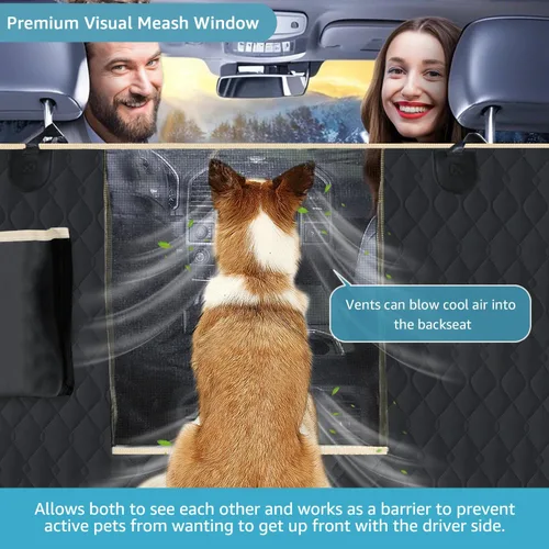 Vista 2 de Lassie Fundas de asiento de coche para perro para asiento trasero con 2 cinturones de seguridad, hamaca impermeable para automóvil para perro