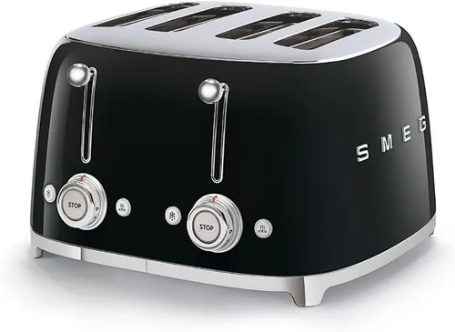 Smeg Tostadora de 4 Rebanadas Estilo Retro Estético de los 50, 6 Preajustes, Ranuras Extra Anchas, Negro TSF03BLUS