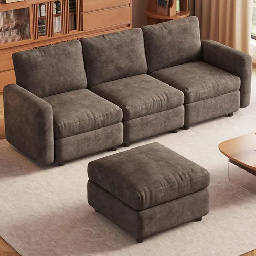 Vista 38 de Guyii Sofá modular de terciopelo, moderno sofá de 4 plazas de gran tamaño con 3 almohadas y reposapiés de almacenamiento, sofá convertible de 115.74