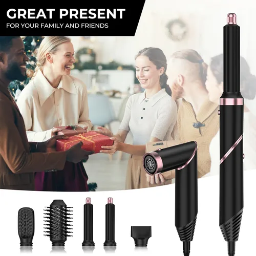 Vista 7 de Hair Dryer Brush & 5 in 1 Blow Dryer Brush,High-Speed Negative Ionic Hot Air Brush with Interchangeable Brush Head Foldable Hair Dryer with Comb for