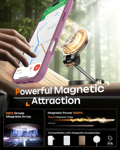 Vista 57 de TOCOL Funda para iPhone 11, compatible con Magsafe, protección completa de cámara, imanes integrados, protección contra caídas, funda translúcida