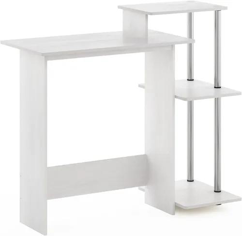 Vista 54 de Furinno - Escritorio compacto para computadora con estantes, Tablero de partículas, Marrón oscuro