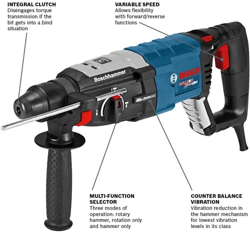 Vista 3 de BOSCH GBH2-28L 1-18" SDS-plus Bulldog Xtreme Max Martillo giratorio y 6 piezas SDS-plus Juego de brocas comerciales de mampostería SDS-plus