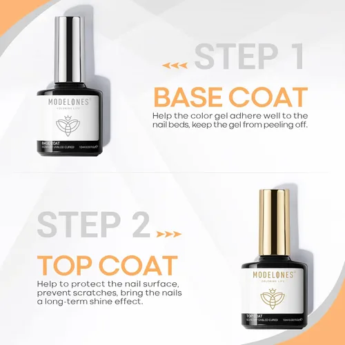 Vista 2 de Modelones - Capa superior y capa base de esmalte de uñas de gel que no se borra, 10 ml, remojar para quitar, acabado brilloso, fórmula mejorada