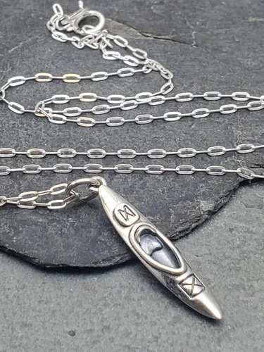 Vista 3 de Sterling Silver Kayak - Camping and Adventure - Nautical and Marine Themed Charm Necklace, 18