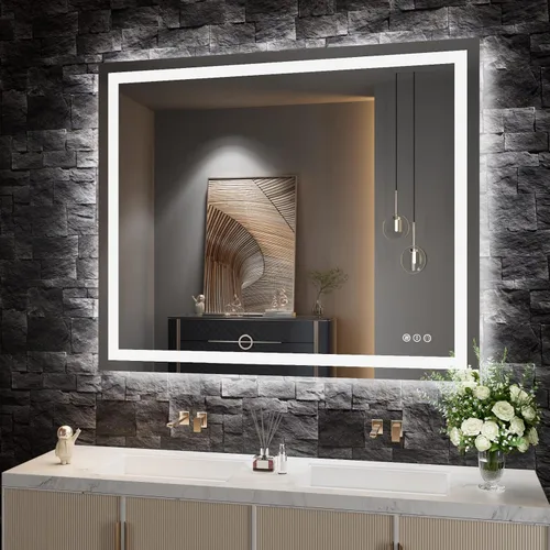 Vista 29 de Amorho Espejo de baño LED de 40 x 36 pulgadas con marco negro, luz frontal y retroiluminación (controlado por separado), regulable continuo