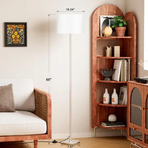 Vista 2 de Ambimall - Lámpara de pie moderna con pantalla, lámparas altas para sala de estar, habitación, oficina y comedor, pantalla blanca con poste