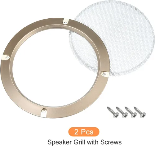 Vista 6 de Cubierta de rejilla de altavoz de malla blanca para subwoofer protector de parrilla (con tornillos), [para audio casero DIY] - Marco de tono dorado