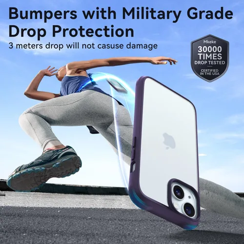 Vista 3 de Mkeke Funda para iPhone 15, [No amarillenta] [Protección contra caídas de grado militar] Fundas transparentes para Apple iPhone 15 con parachoques a