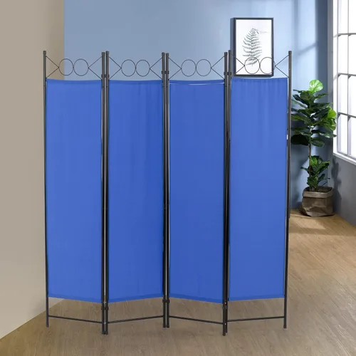 Vista 2 de Divisor de habitación de 4 paneles de 6 pies, marco de acero, pantalla plegable de privacidad, división independiente para el hogar, oficina, Azul