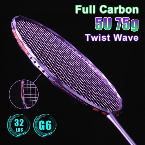 Vista 7 de QDLZLG 5U 75g 30Lbs Full Carbon Fibre Twist Frame Badminton Racket with Free Tied
