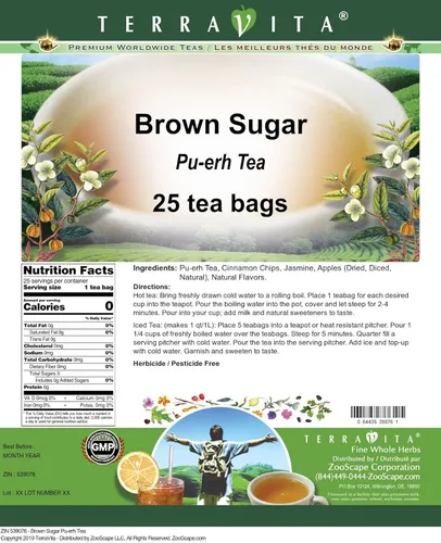 Vista 2 de Té Pu-erh de Azúcar Morena (25 bolsitas de té, ZIN: 539076)