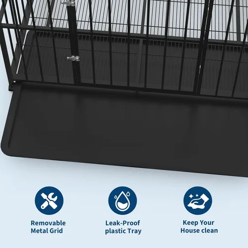 Vista 6 de Jaula para perros de acero inoxidable resistente para razas grandes, indestructible, a prueba de escape, ruedas de bloqueo, diseño plegable