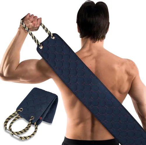 Vista 10 de Exfoliante de espalda con asas, toalla exfoliante de espalda de doble cara de 38.5 pulgadas, toalla exfoliante corporal, paño exfoliante herramienta