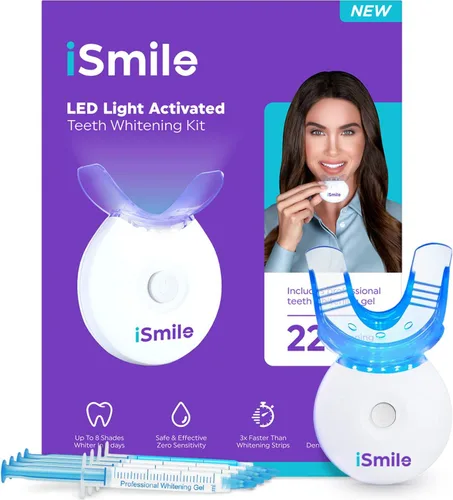 iSmile Kit de blanqueamiento dental - luz LED, peróxido de carbamida al 35%, (3) jeringas de gel de 3 ml, (1) gel de remineralización y bandeja.