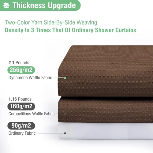 Vista 150 de Cortina de ducha de tela Dynamene verde oscuro - Cortinas de baño de tela de nido de abeja texturizadas resistentes, juego de cortinas de baño