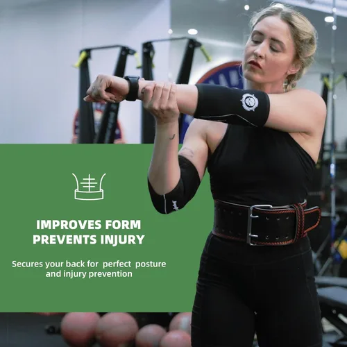 Vista 7 de Cinturón para levantamiento de pesas (15,2 cm de ancho) - Piel auténtica, ofrece soporte para la espalda. Hebilla de doble punta, ideal