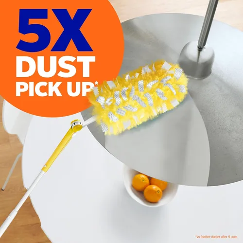 Vista 4 de Kit de Limpieza Swiffer Duster Heavy Duty, Suministros de Limpieza, Mango Extendido de 3 pies, 1 Plumero, 12 Repuestos