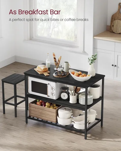 Vista 22 de VASAGLE Isla de cocina con 3 estantes, estante de cocina de 47.2 pulgadas con encimera grande, estructura de acero estable, industrial, fácil