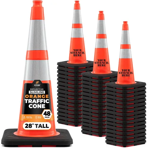 Vista 78 de Xpose Safety Conos de tráfico naranjas de 28 pulgadas con collares de 6 y 4 pulgadas, 1 paquete – Cono de seguridad de plástico PVC multiusos