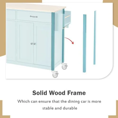 Vista 20 de Elefesign FridayParts FridayParts - Carrito de isla de cocina con parte superior de madera maciza y ruedas de bloqueo, 54.3 pulgadas de ancho