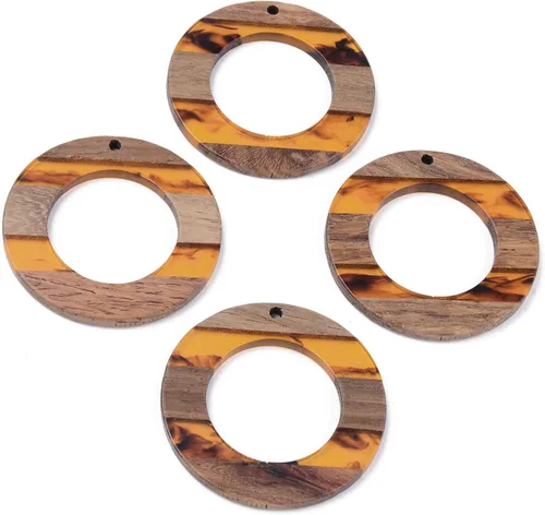 Vista 8 de FASHEWELRY 20 colgantes de madera de resina, dos tonos, corazón, resina, nuez, pendientes de madera para hacer joyas (marrón)