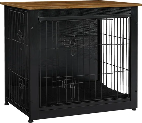 Vista 31 de DWANTON - Perrera con cojín, de madera, con puertas dobles, para interiores, S, M, L, 27.2 pulgadas de largo, negro