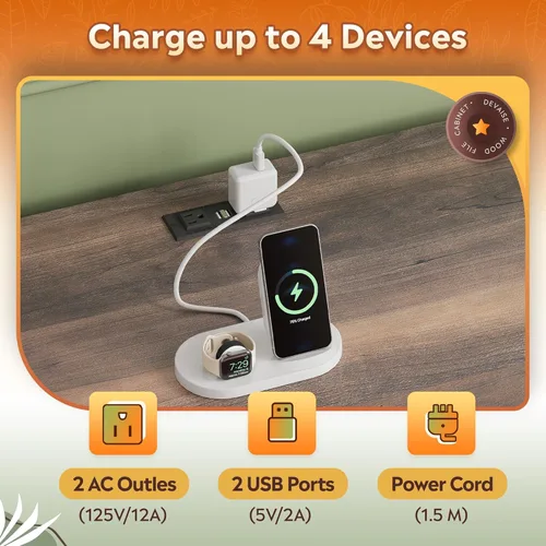 Vista 5 de DEVAISE Archivador lateral con cerradura, 2 cajones y estación de carga, soporte de impresora de madera de granja con gran almacenamiento, se adapta