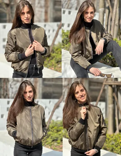Vista 4 de Zeagoo Chaqueta bomber para mujer, abrigo casual con cremallera, rompevientos con bolsillos, S-XXL