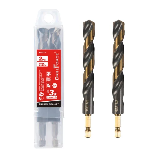Juego de 2 brocas hexagonales de impacto de 1/2 pulgada, HSS Black Gold de cambio rápido para cobre, aluminio, aleación de zinc, madera, plástico