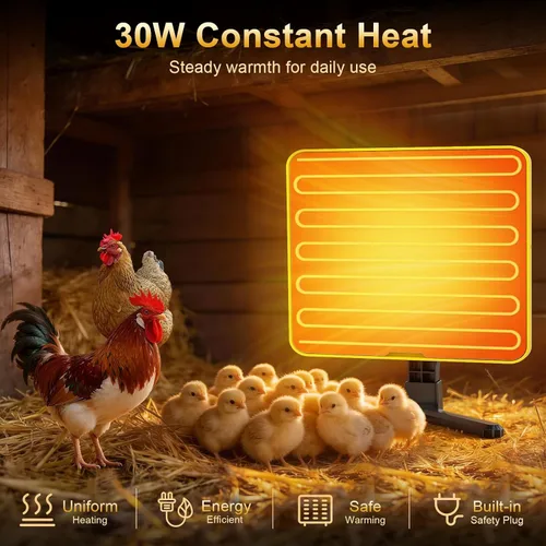 Vista 5 de Placa de cría para pollitos, placa de calor para pollitos de 50 a 158 ℉ con termostato inteligente, calentador de panel de calefacción radiante
