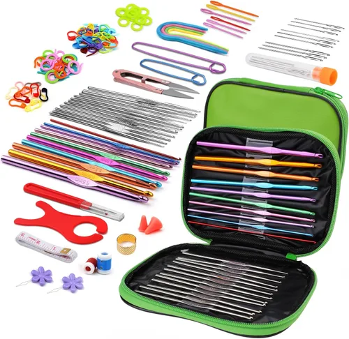 Vista 12 de IMZAY Juego de 54 piezas de agujas de crochet, kit de ganchos de crochet con estuche de almacenamiento, agujas ergonómicas para tejer de punta romo