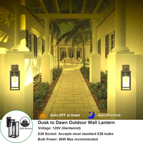 Vista 4 de LIT-PaTH Farol de pared para exteriores del atardecer al amanecer, aplique de pared como accesorio de iluminación de porche, base mediana E26 máximo