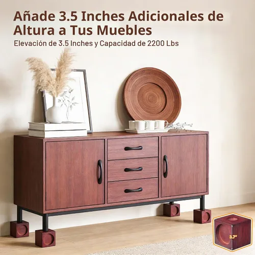 Vista 7 de Elevadores de cama de bambú de 4 pulgadas, 2000 libras, elevadores de patas de muebles resistentes con borde anticaídas, extensores de altura