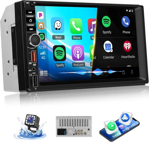Radio inalámbrica Carplay Android Auto de doble DIN, pantalla táctil HD de 7 pulgadas, estéreo para automóvil con Mirror Link, Bluetooth, cámara de