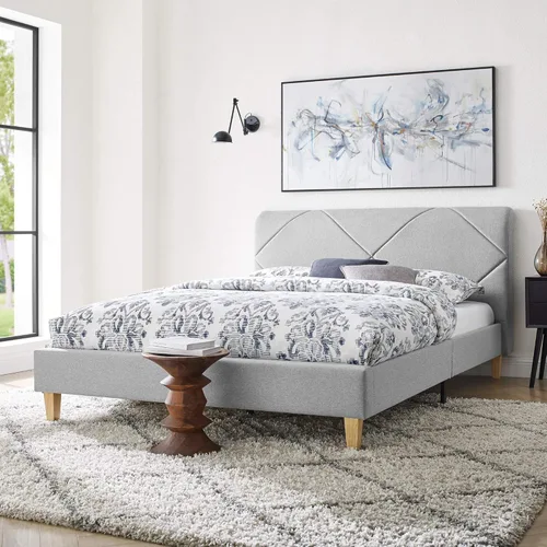 Vista 4 de Vibe - Marco de cama tapizado con plataforma Cabecero y listones de madera con soporte de plataforma tapizada Cabecera y soporte de listones