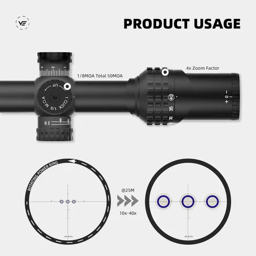 Vista 3 de Vector Optics Sentinel - Plano focal de 10 a 40 x 50 pulgadas, ajustes precisos de 1/8 MOA, diseñado para disparos a objetivos de banco de 82.0 ft