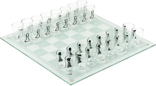 Vista 5 de True Juego de ajedrez de vidrio de chupito, tablero de ajedrez con piezas de ajedrez de vidrio de chupito, vidrio transparente y vidrio esmerilado