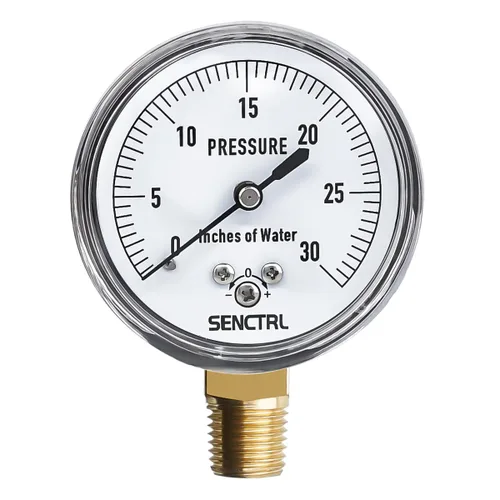 Vista 10 de SENCTRL Medidor de columna de agua de 0-15 pulgadas, medidor de cápsula de baja presión, tamaño de dial de 2-1/2", montaje inferior NPT de 1/4